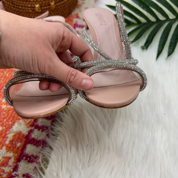 SCHUTZ Ankle Strap Leather Rhinestone Louise Embellished Strappy Sandal Heel 9.5 - Picture 5 of 9